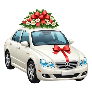Luxury car with wedding decorations, on the side sticker