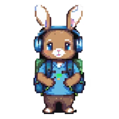 rabbit with headphones and backpack sticker
