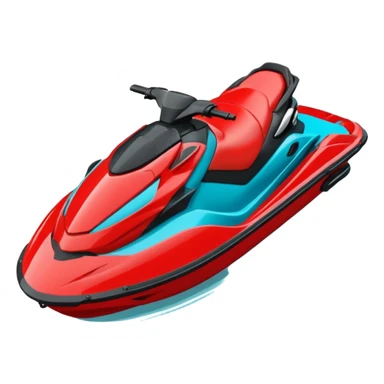 jet ski (red black and white all in the same amount. maybe a red a bit more dominant) on the sea. show the sea under the jet ski - blue with turquoise. no sky - white background instead. DO NOT REMOVE THE SEA AND THE WHITE WHEN FINALIZING!  NO ONE ON THE JET SKI  sticker
