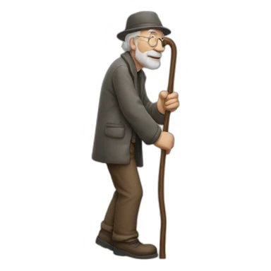 Old man leaning on a walking cane crancky b sticker