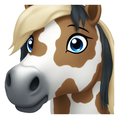 Brown and white spotted pony with blue eyes and black hair sticker