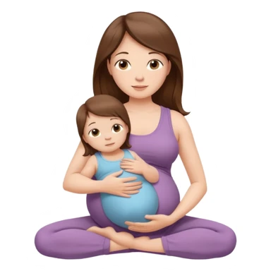 "Pregnant woman sitting in a yoga pose with long brown hair and fair skin, holding a newborn baby with short brown hair and fair skin." sticker