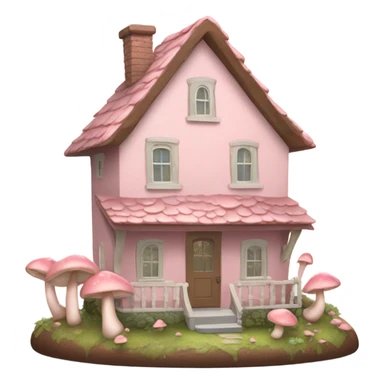 Light pastel pink house with mushrooms sticker