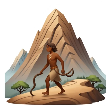 una figura humana sencilla como pintura rupestre caminando hacia una montaña la montaña hecha con líneas curvas primitivas
un animal totémico minimal 
un espiral tipo energía ancestral de fondo 
una mano prehistórica adaptada a ícono
Con una runa moderna inspirada en naturaleza sticker