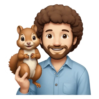 Bob Ross holding a squirrel sticker