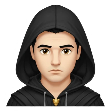 A handsome man with fair complexion. masculine, roman, slightly crooked nose. Thick triangular eyebrows. Hooded eyes and black pupils.  pouty lips with a heavy top lid.  thick black hair  80/20 part with an undercut.  sticker