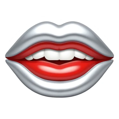 Chrome silver lips emoji, glossy metallic texture, iOS emoji style, smooth reflections, bold but minimal design, centered, silver mouth. all silver sticker