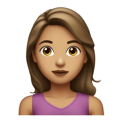 A girl with shoulder-length brown hair, slightly tanned skin, small black eyes, and making a kissing pout with her lips. sticker