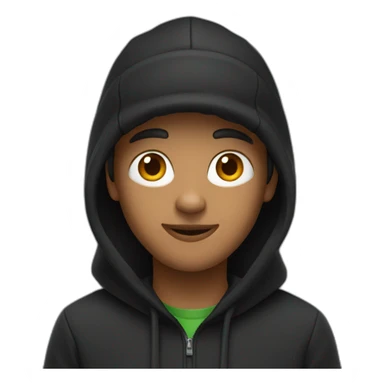 A guy wearing a black hoodie and a black cap sticker