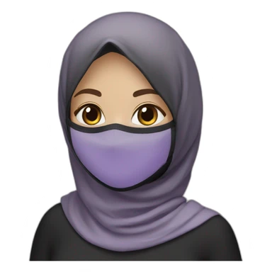 Emoji , girl , black hijab , black N95 mask ,creamy white, soft purple .  sticker