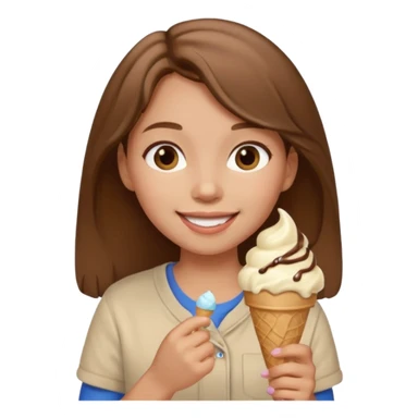 Un fille  brune au vêtement  beige qui mange une glace sticker