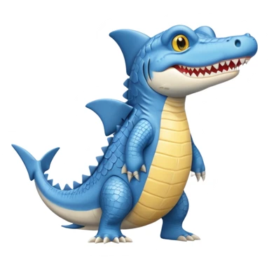 Appearance: The character is predominantly blue with a lighter belly and yellow eyes.
Features: It has large teeth, a shark-like fin on its back, and a tail.
Attire: The crocodile is wearing a pair of light blue and white sneakers.
Pose: It is standing upright on its hind legs. sticker