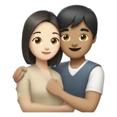 south korean black haired girl hugging with white brown haired man sticker
