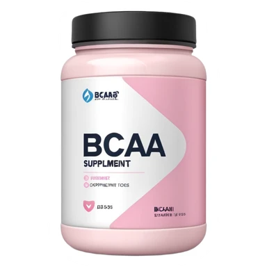 White jar of BCAA supplements with soft pink accents, minimal design sticker