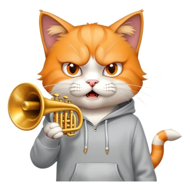 Angry cat with a trumpet wearing a hoodie sticker