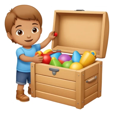 child putting toys back into a toy box, cheerful and responsible sticker