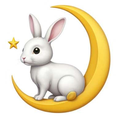 a white bunny in the foreground (no small details) and a large crescent moon in the background

minimal art versions please 2 colours, white and yellow sticker