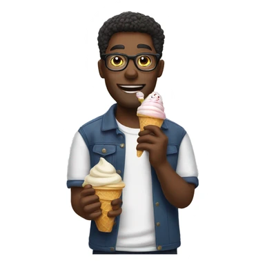 a man whit glasses eating icecream and having a cat in his hand sticker