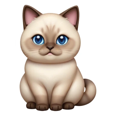 Cinematic Cute Chubby Siamese Cat Portrait Emoji, Round and plump body, soft cream-colored fur with rich dark points on the ears, face, paws, and tail, big, sparkling sapphire-blue eyes, Simplified yet irresistibly adorable features, highly detailed, glowing with a warm, cozy glow, high shine, curious yet calm, stylized with a touch of whimsy, bright and endearing, soft glowing outline, capturing the essence of a mischievous yet lazy and loveable kitty, so cuddly it feels like it could waddle right out of the screen for a snuggle! sticker