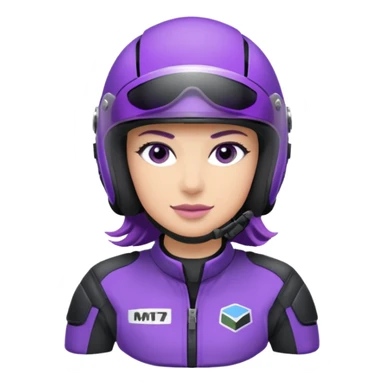 Créer un emoji copiable sur mon système iOS avec une moto mt07 noir mate / violet plus foncé que tu as et iridescent. le style de la mt07 doit être en sport. Avec pilote dessus visière violet bulle de la moto violet aussi. Avec fond arrière  violet  sticker
