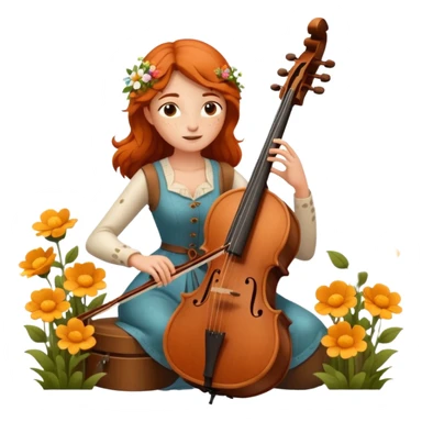 nature bard woman with freckles playing wooden cello among flowers sticker