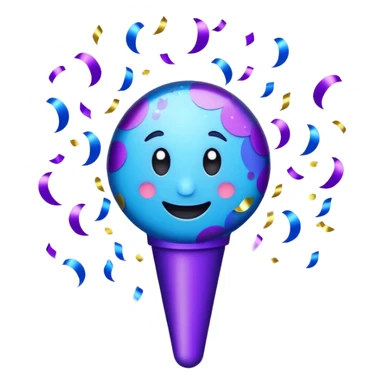 Emoji with glowing confetti popper, purple and blue colors emitting confetti and glitter, creating a bright festive atmosphere sticker