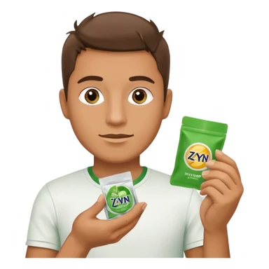 Man holding Zyn spearmint snus in palm and a white pouch in the other sticker