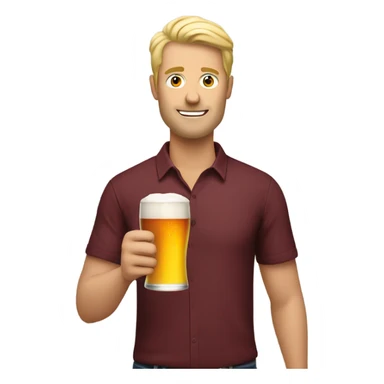 Blonde man in maroon shirt holding two beers sticker