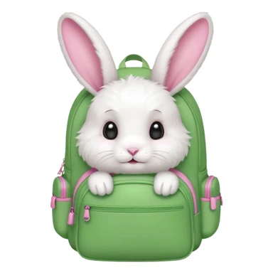 baby white rabbit wear green backpack sticker