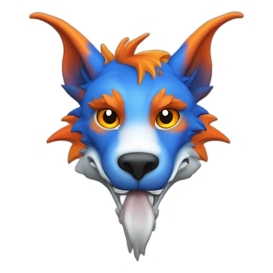Un dragon mi loup de couleur rouge, bleu, blanc et orange moutardes, avec des corne de bélier orange moutard. Il qui crache du feux sticker