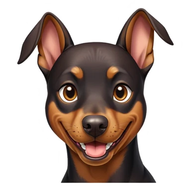 cinematic-comical-doberman pinscher-portrait-emoji,-head-tilted-dramatically-with-an-exaggeratedly-amused-expression,-featuring-a-vibrant-black and tan-fur-with-a-lively-sheen,-wide,-expressive-brown-eyes-filled-with-playful-disbelief sticker