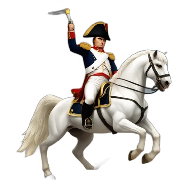 serious angry napoleon on white horse hold a golden eagle sticker