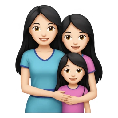 black long haired one mom with one daughter happy sticker