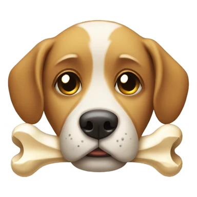 sad dog with a bone in mouth sticker
