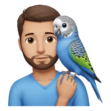 blue budgie parakeet with handsome Cuban brown haired man sticker