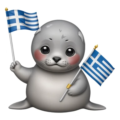 Sad face Baby seal holding Greek flag sticker