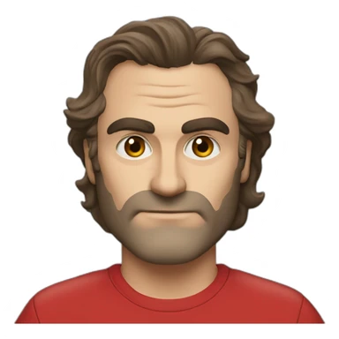 joaquin phoenix wearing a red t-shirt with text "N.E.N.N.O" sticker