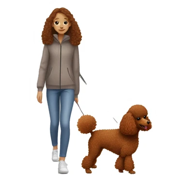 Red toy poodle with a girl with brown hair on the walk sticker