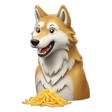 Un Loup qui mange des frites sticker
