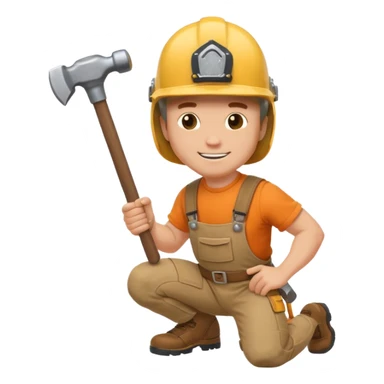an happy white man with helmet kneeling and knocking with a hammer sticker