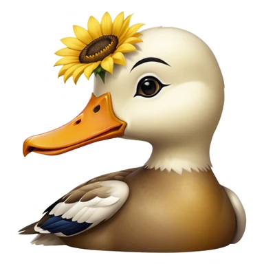 a duck holding a sunflower seed in its beak sticker