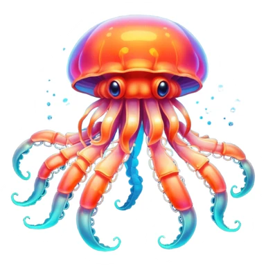 Neon glowing jellyfish-crab-squi sticker
