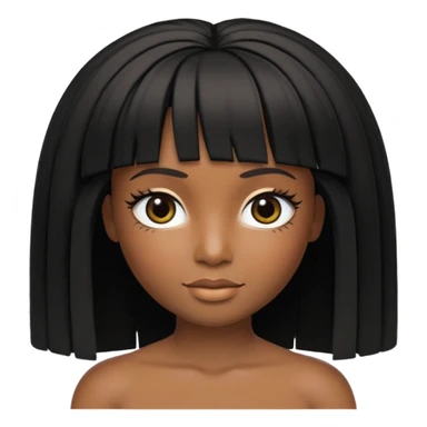 crie um icon no estilo memoji da apple de uma garota parda com cabelo preto abaixo do ombro e franja na altura dos olhos, sobrancelhas pretas, olhos castanhos escuro com delineado preto, nariz afinado, lábios grossos com batom preto e colar preto com um pingente de morcego sticker