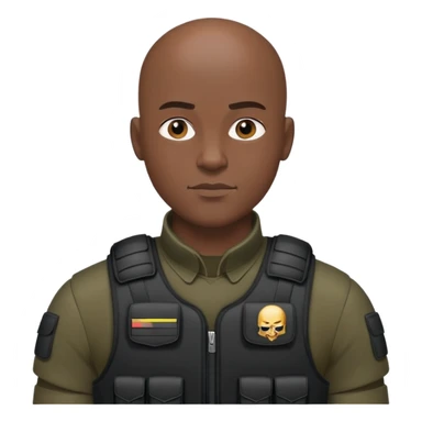 black soldier bald head in black bulletproof vest sticker