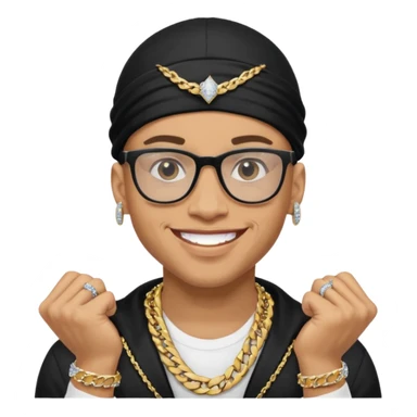 lightskin man with a black durag,a cuban link chain,glasses, and smiling flexing diamond studded grillz  sticker