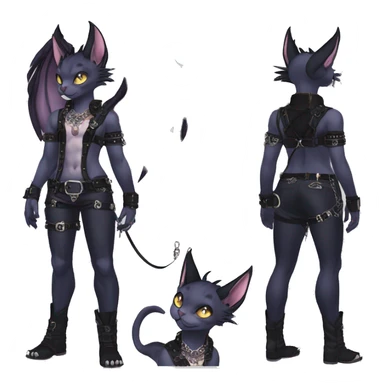 cool anthro punk kawaii edgy distinguished pretty elegant beautiful fantasy black ethereal nargacuga-Noivern-sphynx-Quiana-Fakemon collar harness chains necklace full body sticker