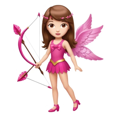 Hada de piel clara cupido pequeña  de cabello largo lacio castaño con flequillo y ojos cafés  vestida con algo sensual semitransparente corto color blanco o rojo con 1 arco y una sola flecha que combinen y labios rositas tipo Barbie pero en hada cupido de cuerpo completo de pies a cabeza   sticker
