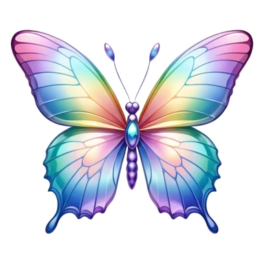 Pastel rainbow-gradient iridescent glass crystal butterfly sticker