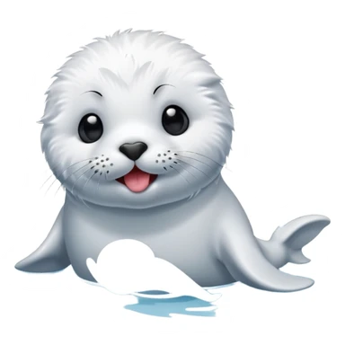 A fluffy, all-white furred, tiny seal having fun in the lake while sticking his tongue out. sticker