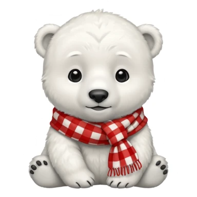 baby polar bear wearing a red and white checkered scarf sticker